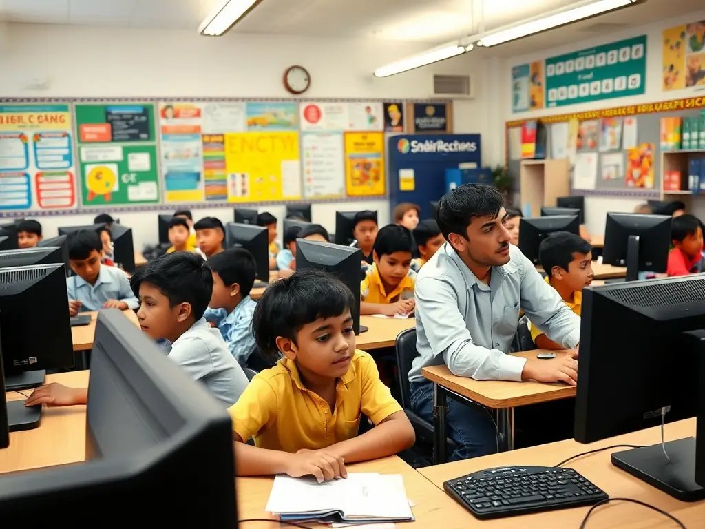 A focused image of Glenview 2 Primary School students working on computers in the ICT lab, emphasizing technology skills and digital literacy.