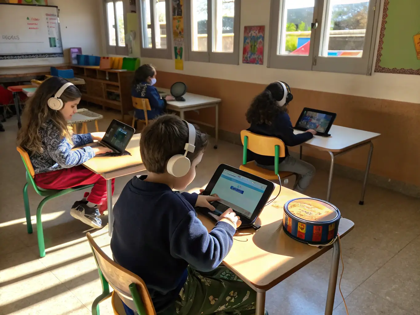 A cheerful image of Glenview 2 Primary School students playing musical instruments during a music class, highlighting creativity and artistic expression.
