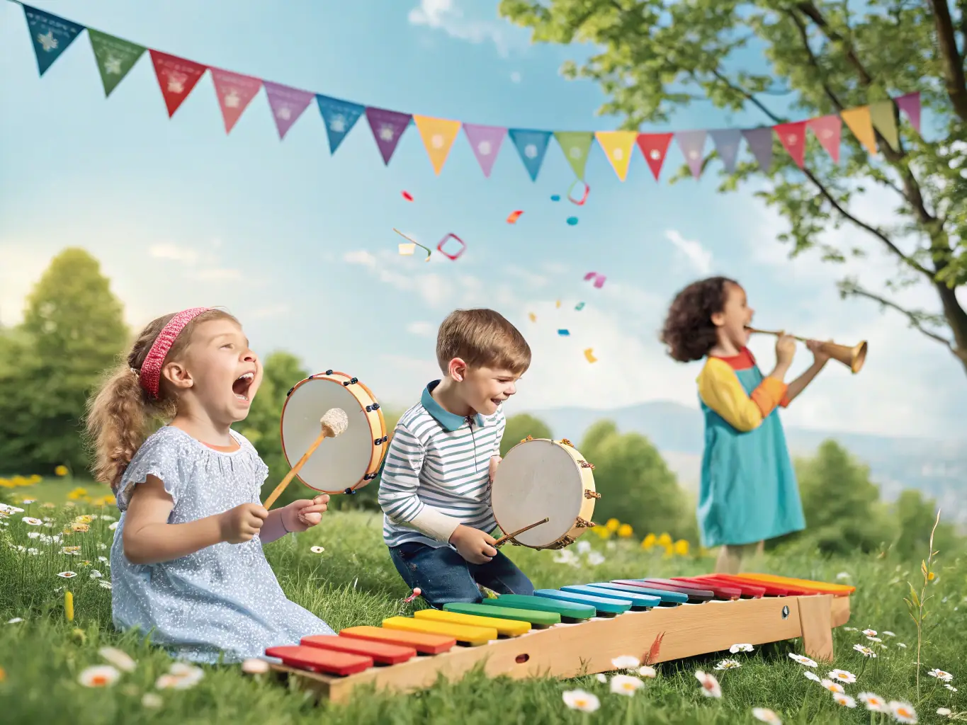 Glenview 2 Primary School students joyfully playing musical instruments during a music class, highlighting creativity and artistic expression.